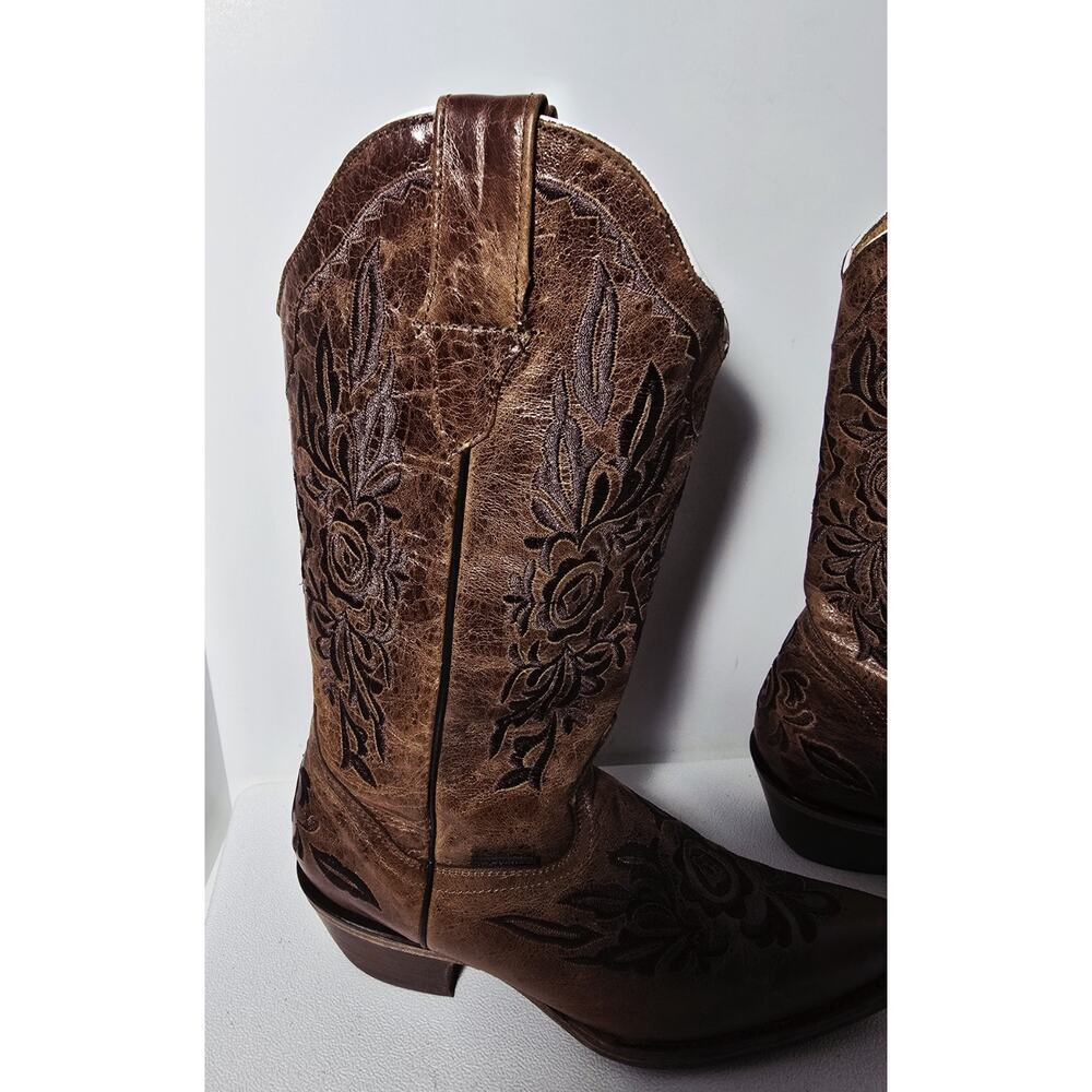 VTG EL DORADO Western Cowgirl BOOTS Leather Embroidered Brown Distressed 7.5 M - Picture 6 of 15